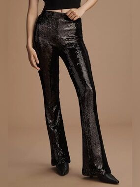 NWTAnthropologie Black Sequin Flare Pants